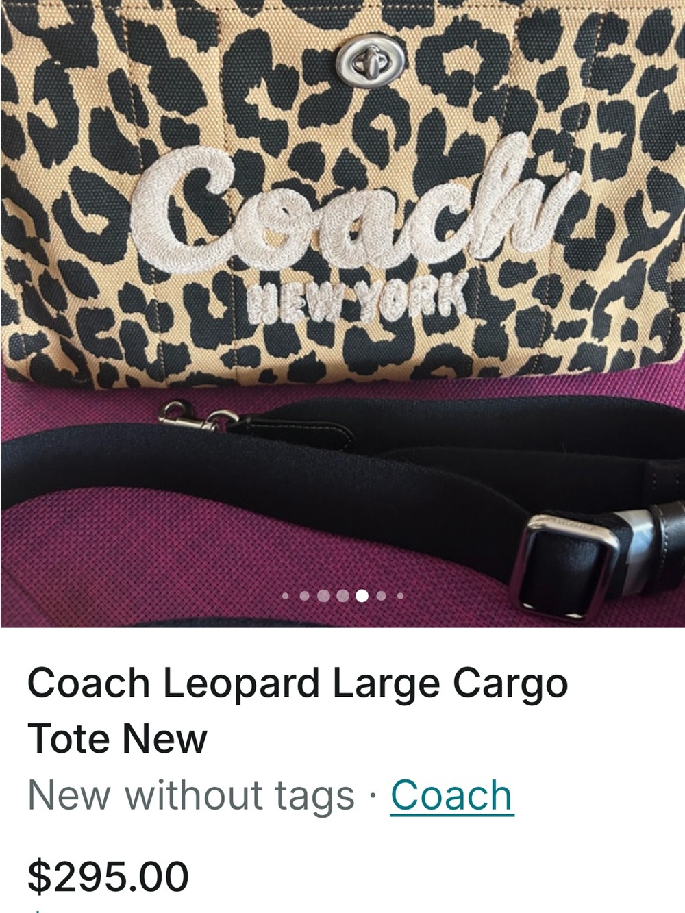 Coach Leopard Print Cargo Tote in Black & Tan with Embroidered Logo - Picture 2 of 10